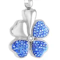 Ciondolo quadrifoglio in acciaio inossidabile con cristalli blu per ceneri da cremazione - Argento-Blu