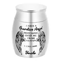 Personalized silver stainless steel memorial cremation urn for Uncle with angel wings engraving - Best UNCLE Ever / 40x30mm / Silver