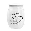 White commemorative cremation urn with heart engraving and My Brother My Friend text - Brother Memorial / 40x30mm / White