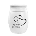 Small white memorial urn for ashes with heart pattern and My Wife My Friend engraving - Wife Memorial / 40x30mm / White
