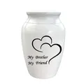 Elegant white cremation urn for human ashes with My Brother My Friend heart design - Brother Memorial Style / 70x45mm / White