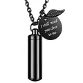 Zwarte urn hanger ketting met gegraveerde schijf en vleugelvormige bedel - 11*38mm / Zwart