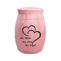 Elegant pink small memorial cremation urn for mom with heart and angel engraving - MOM / Pink