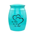 Teal stainless steel cremation urn for ashes with heart and My Mom engraving memorial jar - MOM / Blue