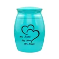 Small turquoise memorial cremation urn with heart and My Aunt My Hero My Angel engraving - AUNT / Blue