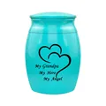 Elegant turquoise memorial cremation urn engraved with My Grandpa My Hero My Angel - Grandpa / Blue