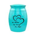 Turquoise keepsake cremation urn for human ashes with heart engraving - MAMA / Blue