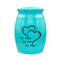 Elegant turquoise keepsake memorial urn for ashes with heart and Papa Hero Angel engraving - Papa / Blue