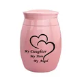 Elegant pink memorial cremation urn for daughter featuring engraved black hearts and angel text - DAUGHTER / Pink