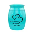 Small turquoise memorial cremation urn with My Daughter My Hero My Angel engraving - DAUGHTER / Blue