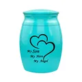 Turquoise memorial urn for human or pet ashes with My Son My Hero My Angel engraving - SON / Blue