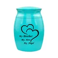 Turquoise cremation urn for ashes with My Brother My Hero My Angel engraving. - Brother / Blue