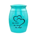 Turquoise keepsake cremation urn for uncle with engraved heart and memorial text - Uncle / Blue