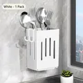 White wall-mounted kitchen utensil holder with hooks for organizing spoons and forks - 1 Piece / White