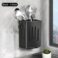 Modern wall-mounted kitchen utensil drain holder in matte black finish, 1 pack set - 1 Piece / Black