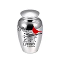 Polished silver alloy pet cremation urn with cardinal bird and memorial text - 70*45mm / Silver