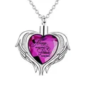 Close-up of heart-shaped wings cremation urn necklace with "Always" engraving - October Birthstone (Pink)
