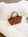 Borsa a mano plissettata marrone vintage con manici annodati e chiusura in metallo - Marrone