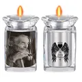 Detailed view of crystal memorial urn candle holder featuring custom photo engraving - Silver Photo Custom (Engraved Back)
