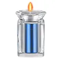 Detailed view of the mini blue urn inside a faceted crystal candle holder base - Blue Blank Style