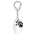 Polished stainless steel pet cremation urn keychain with decorative black paw print charm - Polished Style (9563) / Silver