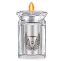 Mini-Gedenkurne für Asche mit einem Kristallkerzenhalter und Engelsflügel-Design - Silber Graviert