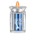 Memorial blue tree of life cremation urn encased in a transparent crystal candle holder - Blue