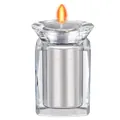 Elegant crystal pet memorial urn with silver metal container and candle holder top - Silver Blank