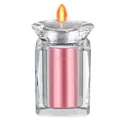 Pink metallic pet cremation urn in transparent crystal casing with flickering candle - Rose Gold Blank