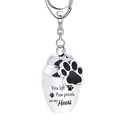 Silver stainless steel pet cremation urn keychain with engraved paw print heart message - Paw Print Text Style (9563) / Silver