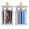 Customizable crystal memorial urn and candle holder set with blue mini keepsake jar - Blue Photo Custom (Blank Back)