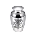 Gedenkurne aus silberner Aluminiumlegierung mit Feuerwehr-Emblem-Design - Feuerwehr Thema (4252) / 70x45mm / Silber