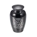 Schwarze Feuerwehrmann Urne aus Aluminiumlegierung mit weißem Logo Design für Asche - Feuerwehr Thema (4252) / 70x45mm / Schwarz