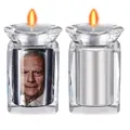 Small crystal memorial urn for ashes featuring a candle holder and customizable photo - Silver Photo Custom (Blank Back)