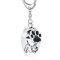 Stainless steel pet cremation urn keychain with paw charm and Dalmatian motif - Dog Pattern Style (9563) / Silver