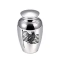 High-polished silver stainless steel memorial cremation urn with eagle and flag design - 70*45mm / Silver