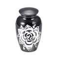 Elegant black cremation urn for human ashes featuring a detailed white rose design - 70*45mm / Black