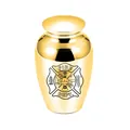 Feuerwehr-Gedenkurne aus goldenem Aluminium mit poliertem Finish für Bestattungen - Feuerwehr Thema (4252) / 70x45mm / Gold