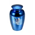 Polished blue metallic cremation urn for human ashes with American flag and eagle - 70*45mm / Blue