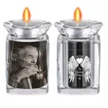 Mini crystal memorial urn candle holder with custom photo and angel wings design - Black Photo Custom (Engraved Back)