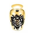Golden metal cremation urn for human ashes with black rose flower pattern design - 70*45mm / Gold