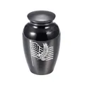 Black cremation urn for ashes featuring American flag and eagle engraving - 70*45mm / Black
