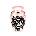 Polished rose gold cremation urn with elegant black rose pattern for human ashes - 70*45mm / Rose Gold