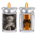Transparent crystal memorial urn for pets with custom photo slot and candle holder - Gold Photo Custom (Engraved Back)