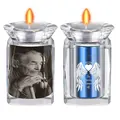 Crystal memorial urn candle holder with personalized photo and blue inner jar - Blue Photo Custom (Engraved Back)
