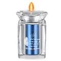 Blue memorial cremation urn candle holder with engraved feather and sentimental quote for brother - Brother Memorial Style / Blue