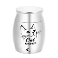 Silver stainless steel pet cremation urn with Cat Mom engraving and cat face motif - Silver 40*30mm