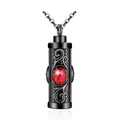 Pendentif urne cylindrique en acier noir avec pierre précieuse rouge - Janvier