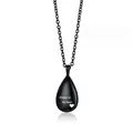 Schwarze Urne Halskette aus Edelstahl Wassertropfen mit Herz-Gravur für Asche Gedenkschmuck - Tränenform Gravierter Stil (0022) / Schwarz