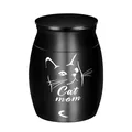 Small black matte pet cremation urn featuring engraved Cat Mom and cat face design - Black 40*30mm